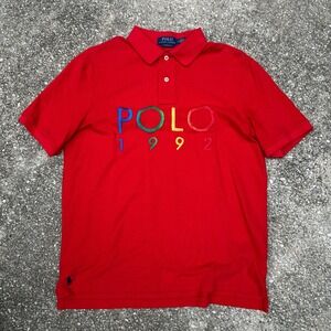 Polo Ralph Lauren Mens Red 1992 Stadium Embroidery Polo Shirt Medium Classic Fit